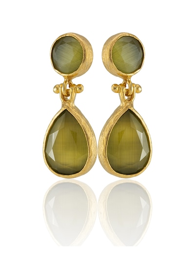 Kadir Jewellery 22 Ayar Altın Kaplama Vintage Küpe -el İşçiliği Ve Hipoalerjenik Küpe Altın - Zeytin Yeşili 38378025