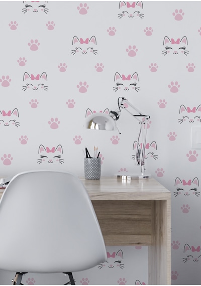 Gülümseyen Kediler Çocuk Odası Duvar Sticker Seti Kediler, Patiler 01