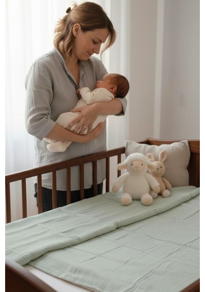 %100 Pamuk Müslin 100 150 Bebek Battaniye Yastık Takımı Yeşil&gri Çift Taraflı Gri - 765637101 Gri