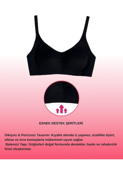 Alya Underwear Kadın Dikişsiz Sütyen Çıkarılabilir Yuvarlak Kaplı Lazer Kesim Görünmez Sütyen Siyah
