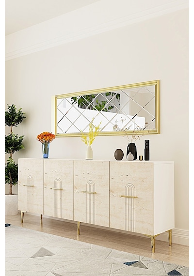 Ka1808btg İda Konsol ,tv Sehpası Beyaz-traverten-gold 180cm