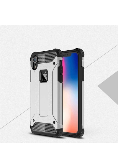 Noktaks - Apple Uyumlu iPhone Xr 6.1 - Kılıf Çift Katman Zırh Tank Crash Military Kapak - Gri