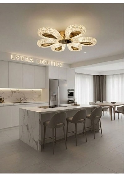 Damla Model 6"lı Gold 3 Renk Modu Ledli Modern Tavana Sıfır Salon Mutfak Çocuk Yatak Odası Led Avize Gold