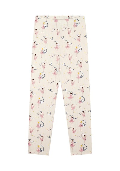 Antebies Sürdürülebilir Bambu Kumaştan Üretilmiş, Bale Masalı Desenli, Uzun Kollu Tişört, Bel Lastikli Taytlı Kız Çocuk Pijama Takımı Pembe