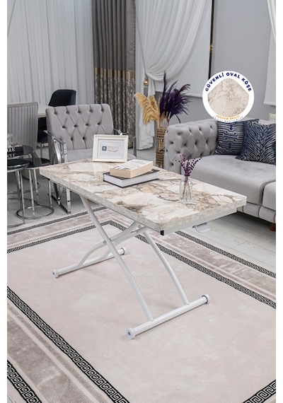 Juppo Üst Tabla Mdf Beyaz Mermer Oval Köşe Alt Beyaz Dışa Kıvrım