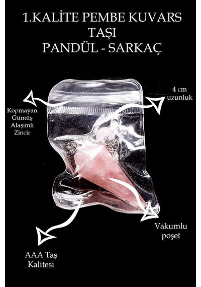 Erilsa Sertifikalı Aaa+ Kalite Pembe Kuvars Taşı Pandül Sarkaç - 4 Cm Çok Renkli