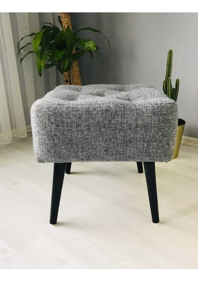 Artego Geniş Oturum Alanlı Siyah Ağaç Ayak Gri Kare Puf Bench gri