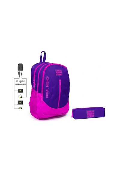 Coral High Sport Mor Pembe Sırt Çantası ve Kalemlik Seti