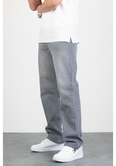 HLT Jeans Erkek Gri Straight Baggy Fit Likrasız Rahat Kesim %100 Pamuk Loose Jean Pantolon Hector Gri