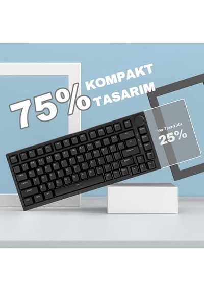 Beyaz Işıklı Hot Swap Kablolu Mekanik Oyun Klavyesi Ajazz Ak820 Siyah - Kırmızı Switch