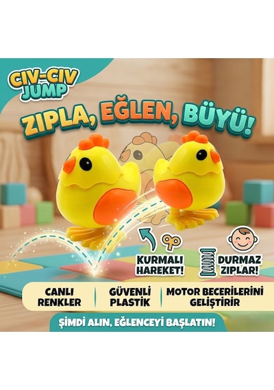 Zıplayan Kurmalı Oyuncak Civciv - Hareketli Eğitici Bebek Ve Çocuk Oyuncağı - Nostaljik Civciv