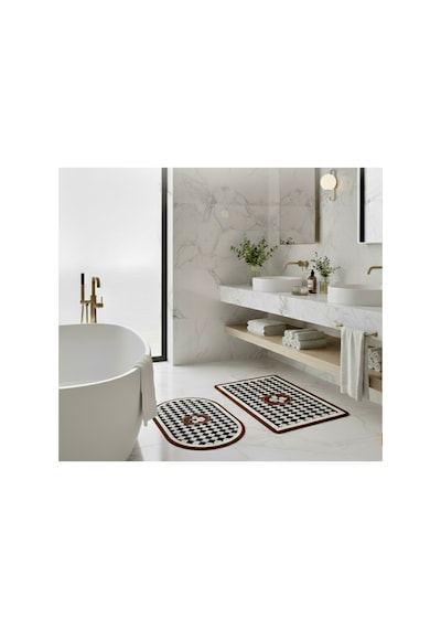 2 Li Sihirli Paspas,su Emici, Kaymaz Tabanlı, Banyo,duş,mutfak,lavabo,balkon Kapısı 57,5x38 Cmx 2 Kahverengi Çiçekli Geometrik