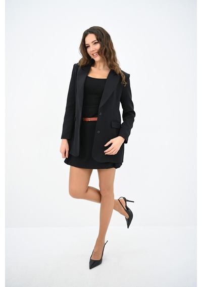 Koza Butik Kadın Kemer Detaylı Etek Ceket Takım 0122-25 Çok Renkli