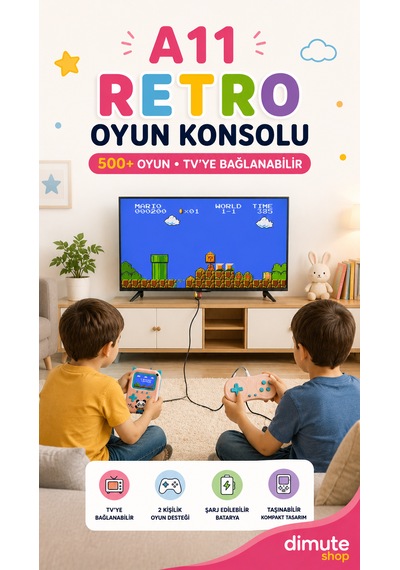 A11 Retro Oyun Konsolu 500 Oyunlu 3.5 İnç Ekran 2 Kişilik Tv Bağlantılı