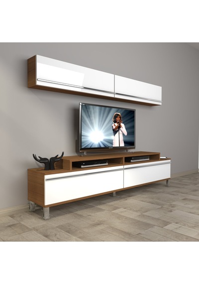 Decoraktiv Ekoflex 5 Mdf Krom Ayaklı Tv Ünitesi Tv Sehpası - Ceviz Beyaz Ahşap - Beyaz Decoraktiv Ekoflex 5 Mdf Krom Ayaklı Tv Ünitesi Tv Sehpası - Ceviz Beyaz Ahşap - Beyaz