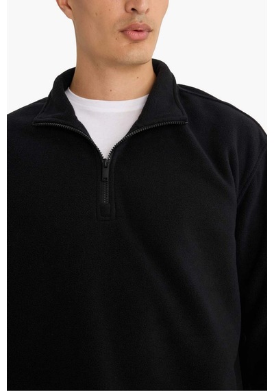 Defacto Relax Fit Yarım Fermuarlı Polar Sweatshirt F0448ax25aubk81 Siyah-bk81