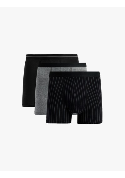 Koton Pamuklu Desenli 3'lü Boxer Seti Siyah Çizgili 6wlm90069mk Siyah Çizgili