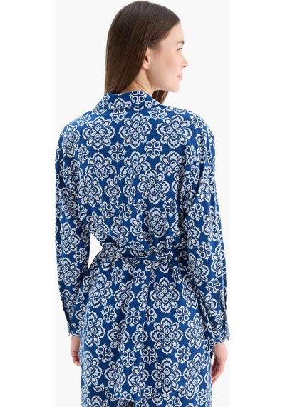 Defacto Relax Fit Desenli Viskon Uzun Kollu Tunik D9753ax25smnv30 Lacivert