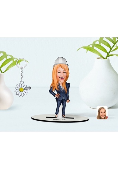 Kişiye Özel Kadın Mühendis Karikatürlü 3D Ahşap Biblo Ve Isimli S