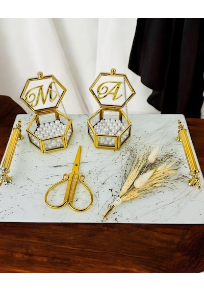Soulmate Desenli Söz Nişan Tepsisi Gold Gold