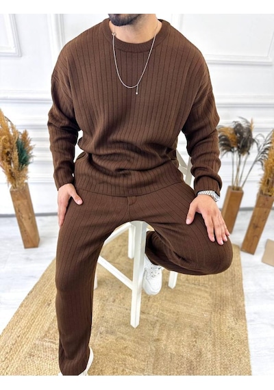 Uzun Kollu Tişört Fitilli Örme Triko Yumuşak Dokulu Tüylenmez Pamuklu Kazak Sweatshirt Kahverengi Uzun Kollu Tişört Fitilli Örme Triko Yumuşak Dokulu Tüylenmez Pamuklu Kazak Sweatshirt Kahverengi