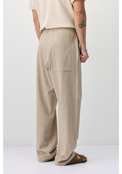 Vamos Bağcıklı Baggy Fit Keten Pantolon Bej