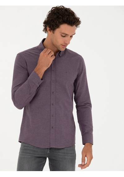 Cacharel Mürdüm Slim Fit Uzun Kollu Gömlek Pembe