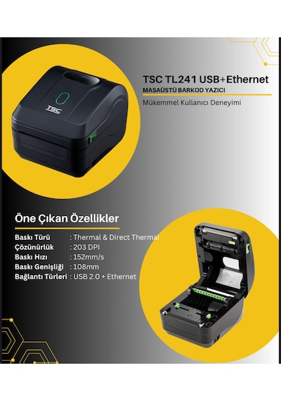 Tsc TL241 TT 203 Dpi Termal Transfer USB 2.0 Ethernet Barkod Yazıcı