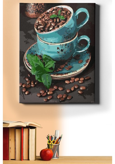 Webstyle Sayılarla Boyama Seti Kasnaklı Mavi Fincanlar 60x75 Cm