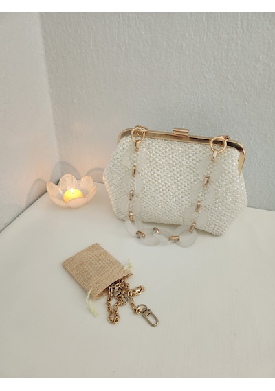 Fikriharika Design Sunshine, Gold Burslu, Akrilik Saplı ,zincir Askılı, Şeffaf El Çantası
