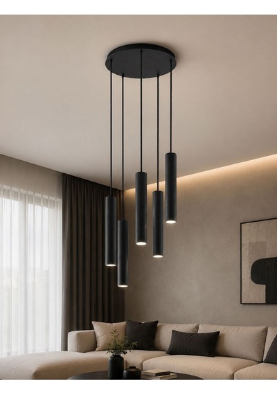 Dekoratif 5 Li Oturma-giyinme Odası Metal Sarkıt 23 Cm Texture Siyah-beyaz Günışığı Ampullü