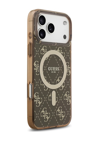 Apple Uyumlu iPhone 17 Pro Kılıf Guess Lisanslı M-safeli Iml Baskılı Klasik Logolu 4g Desenli Kahverengi Kahverengi