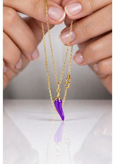 Çekirdekjewelry Mor Biber Kolye 925 Ayar Gümüş Altın Kaplama Zarif Tasarım Mor