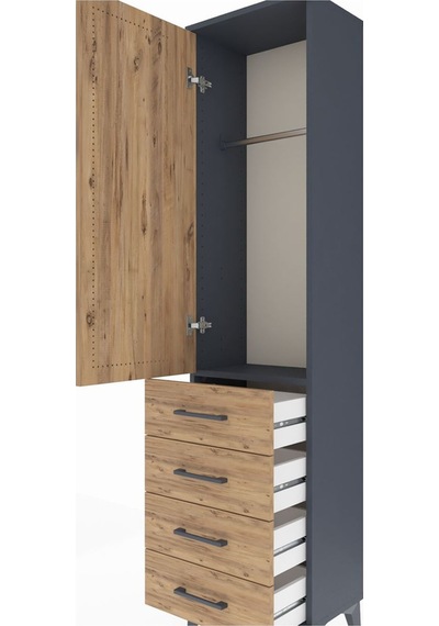 Arges Dolap Tek Raflı 4 Çekmeceli Tek Askılı 44x30x182 Antras... Antrasit