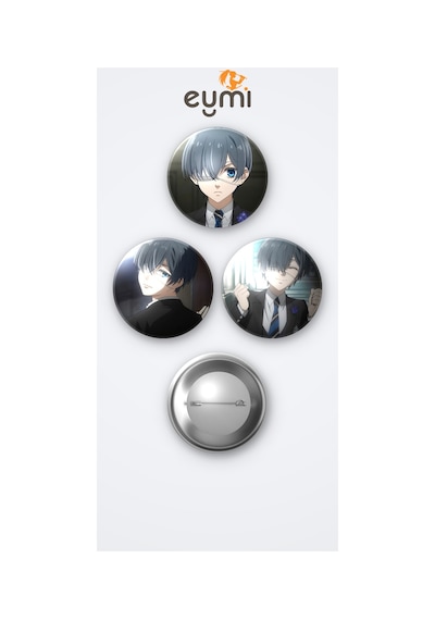 Black Butler Kara Kahya Ciel Phantomhive 3'lü Metal Rozet Seti 58mm İğneli Buton Çanta Yaka Rozeti Çok Renkli