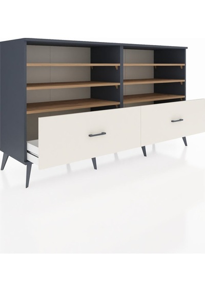 Hyperion Konsol 6 Raflı 2 Çekmeceli 176x44x99 Antrasit-çam/aytaş Antrasit-çam/aytaşı