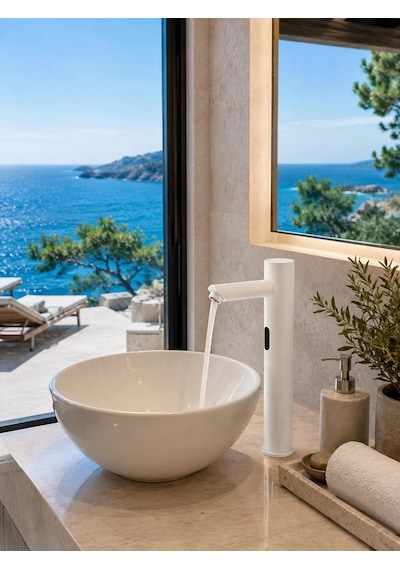 Smart Çanak Tek Su Fotoselli Beyaz Lavabo Bataryası Acar 01.02.800b Altın