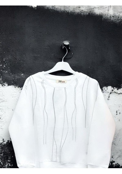 Kız Çocuk Mevsimlik Pamuklu Zincirli Sweatshirt-14445 Ekru