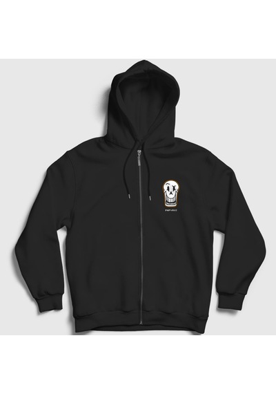 Presmono Unisex Face Papyrus Undertale Fermuarlı Kapüşonlu Sweatshirt Siyah