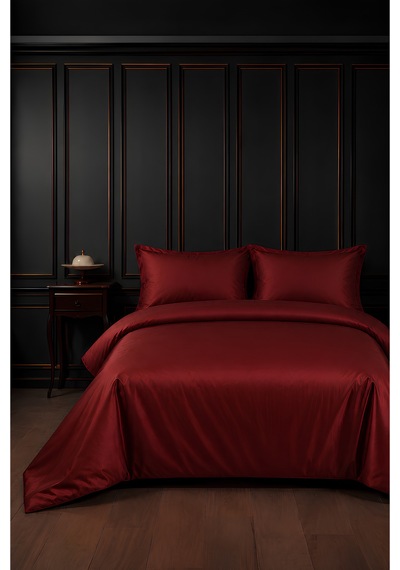 %100 Pamuk Saten Bordo 83tel-125 Gsm Çift Kişilik Nevresim Takımı