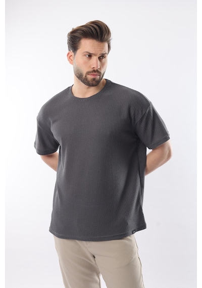 Madmext Füme Bisiklet Yaka Erkek T-shirt E7127 Füme