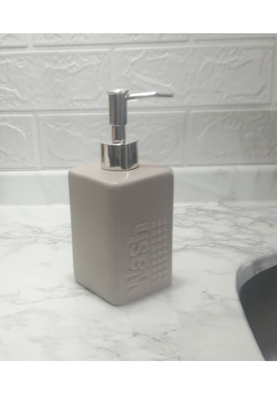 Seramik Sıvı Sabunluk Bej Modern 7x7x17cm 300ml Banyo Seti