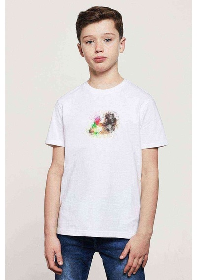 Tshirthane Çiçek Sanat Soyut Suluboya Baskılı Unisex Çocuk Beyaz T-Shirt