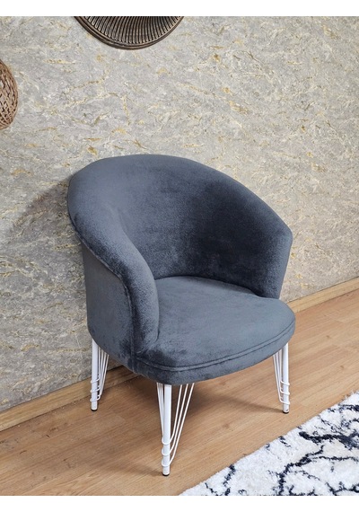 Zafir Tekli Teddy Beyaz Boyalı Telli Ayak Çay Seti Koltuk Tekli Berjer , Balkon, Salon, Ofis Füme