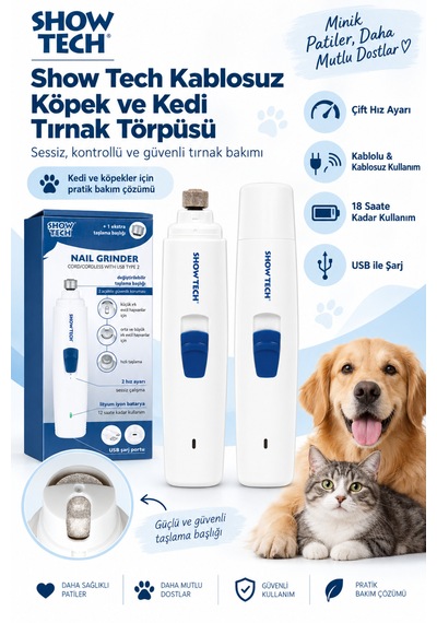 Showtech Kablosuz Köpek Ve Kedi Tırnak Törpüsü - Yedek Başlıklı