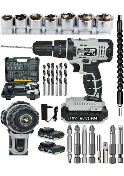 Mager ZY-03G 12V Çift Akülü Darbeli Matkap- 24 Parça setli