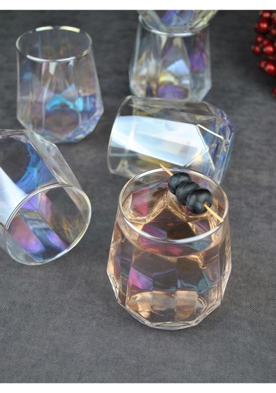 6'lı Hologramlı Cam Bardak Meşrubat Su Bardağı 330 Ml - Dıamond Renkli