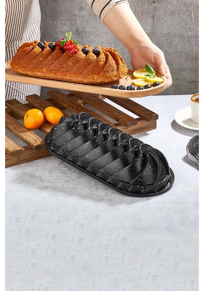 Polochef Ebru Döküm Granit Kek Kalıbı Siyah 33 Cm Siyah