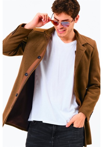 Plt8327 Dewberry Erkek Palto-Koyu Camel-Koyu Camel