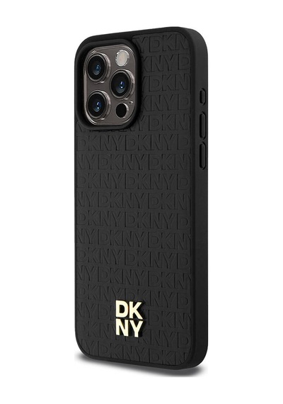 Apple Uyumlu iPhone 15 Pro Max Kılıf Dkny Lisanslı M-safe Şarj Özellikli 3d Yazılı Repeat Pattern Kapak Siyah